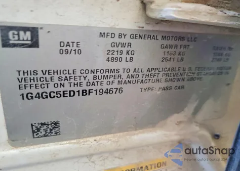 2011 Buick Lacrosse Cxl from USA, damaged, VIN 1G4GC5ED1BF194676